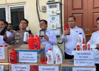 Gudang Oli Palsu ” Merek Terkenal” Digerebek Ditreskrimsus Poldasu di Saentis.