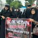 Emak-emak Militan Berhijab Serba Hitam, Geruduk Kantor Gubsu, Tolak Cawe-cawe Politik Pj.Gubsu