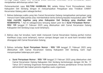 DPW FPI Deli Serdang Adukan Camat Galang Kepada Bupati Deli Serdang