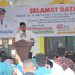 Bupati Deli Serdang, dr Asri Ludin Tambahan, memberikan sambutan di Acara 1000 Ummat Berdo'a untuk Tolak Bala, Minggu (8/3/2023) di Masjid Al Hafez Hamparan Perak.