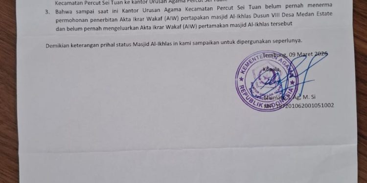 URGENT! Status Tanah Masjid Al-Ikhlas Dipertanyakan, KUA Percut Sei Tuan Ungkap Fakta Penting yang Harus Diketahui Umat